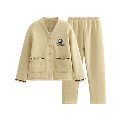 芬腾秋冬空气棉夹层长袖情侣睡衣