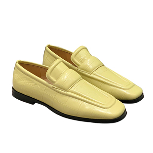 InkingPot彭姐鳄鱼纹方头乐福鞋一脚蹬春季新款真皮平底懒人单鞋