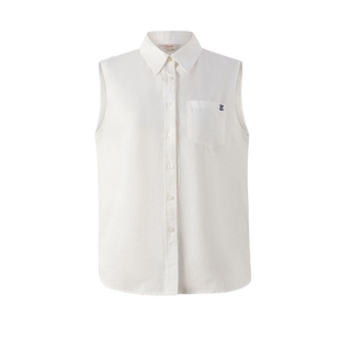 【Eland奥莱】衣恋衬衫女单口袋无袖背心上衣法国亚麻夏季淡人