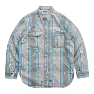 现货 BOWWOW FLANNEL SHIRT 泼墨做旧法兰绒休闲格纹口袋衬衫25AW