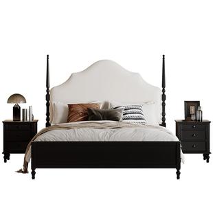 中古风主卧储物大床法式复古风家用软包床黑色全实木床1米8双人床