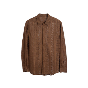 三木公白 复古镂空衬衫男高级感痞帅 宽松日系vintage衬衫长袖潮