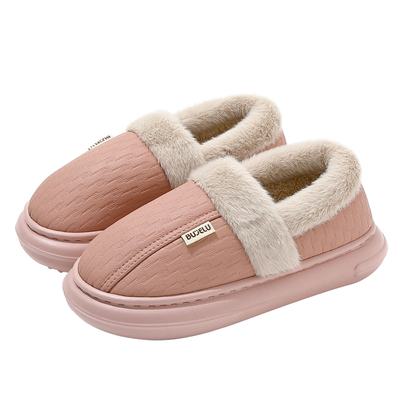 红豆棉拖鞋女士冬季包跟2025新款家居室内加绒保暖中老年人棉鞋男