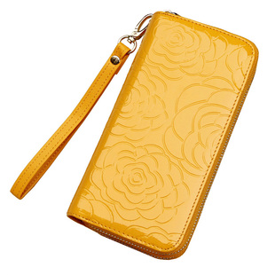 招财黄色手拿钱包女长款真皮双拉链女士手抓包大容量新款双层手包