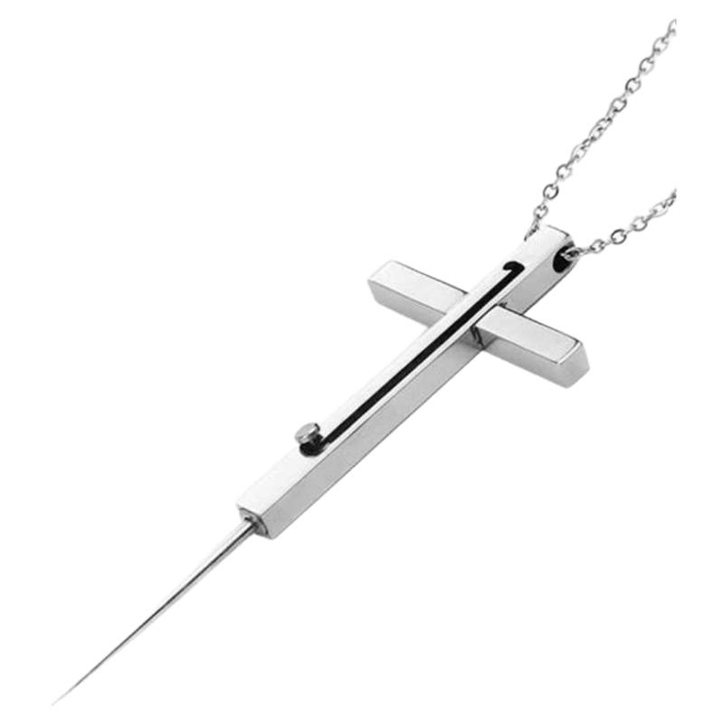 钛钢十字架项链男生女生防身项链伸缩卡针牙签随身防狼自卫吊坠