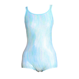 KISSINGGOURAMI新款糖霜蓝女款连体平角专业游泳馆专用泳装保守