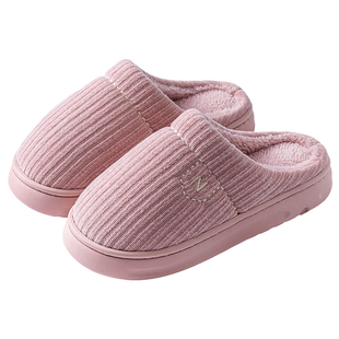 灯芯绒棉拖鞋女冬季室内家居家用保暖加绒情侣厚底居家拖鞋男冬天