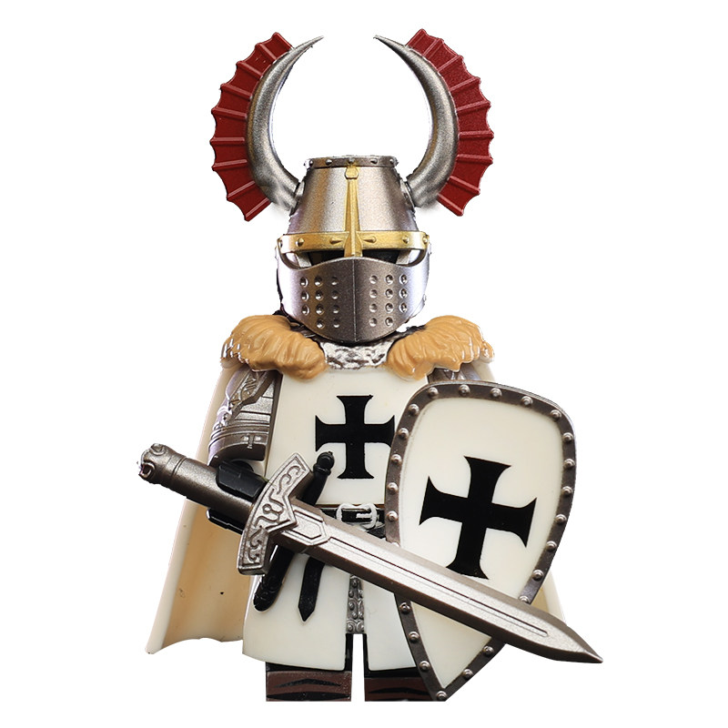 中世纪古代风十字军条顿骑武士兵团军事第三方积木小人仔拼装玩具