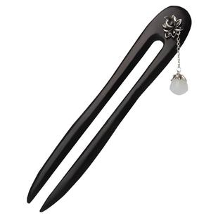 u型发簪檀木双钗发簪盘发神器女丸子头流苏步摇发簪简约头饰新款