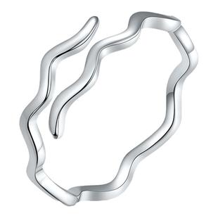 六桂福925银波纹戒指女简约指环开口可调节官方情人节新年礼物