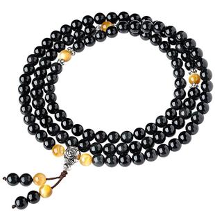 黑曜石手串女东海玛瑙玉髓玉石108颗佛珠金曜石白水晶海蓝宝手链