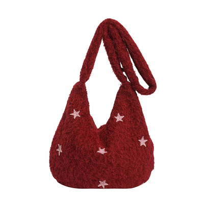 冬季毛呢斜挎包刺绣大容量托特包