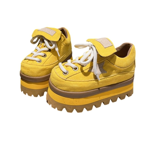 欧货系带翻领星星卡皮巴拉面包鞋厚底松糕休闲板鞋小个子6cm女鞋