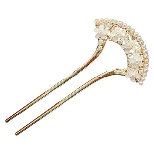 珍珠扇形流苏u型发簪女2025新款古风新中式金属盘发簪子汉服头饰