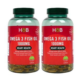 【自营】英国hb荷柏瑞深海鱼油omega3软胶囊240粒*2 浓缩鱼油进口