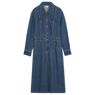 omont蛋挞家 复古牛仔连衣裙女春季年新款收腰显瘦中长款裙子