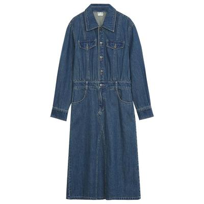 omont复古收腰显瘦牛仔连衣裙