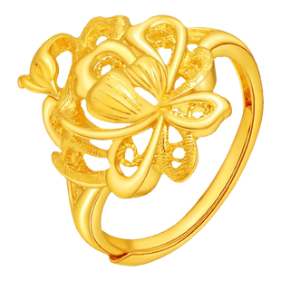 老庙黄金足金999凤舞活口戒指凤凰于飞吉祥美满雍容富贵婚嫁三金