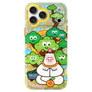 ^青松大吉^极光士多原创适用苹果17Promax亮面磁吸手机壳MagSaf亮片可爱插画iPhone16pm保护套手机套ins风