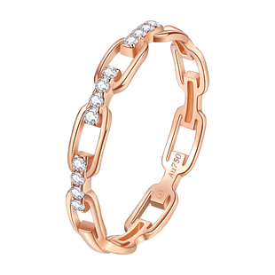 时髦个性链条戒指玥景18K玫瑰金750黄彩金女士镶锆石锁链尾戒指环