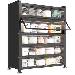 厨房微波炉碳钢置物架落地多层收纳柜锅碗储物防尘多功能钢制橱柜