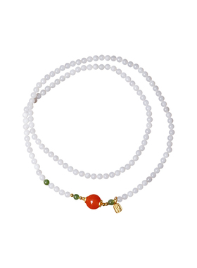 天然和田玉白玉圆珠搭配南红珠原创款三圈手链 女款玉石手串饰品