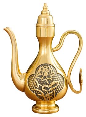 纯黄铜招财酒壶家用供佛酒杯水壶拜神寺庙祠堂财神爷神台供杯用品