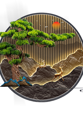 户外防水新中式山水圆形灯光壁挂