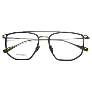 超大加宽超轻复古双梁眼镜框男款近视纯钛大脸飞行员式变色防蓝光