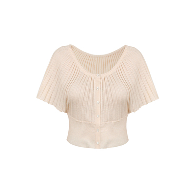 30绵羊毛风琴褶大圆领针织上衣