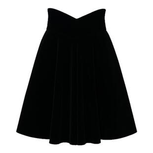 JL黑色丝绒半身裙女赫本风高腰显瘦伞裙气质蓬蓬短裙法式a字半裙
