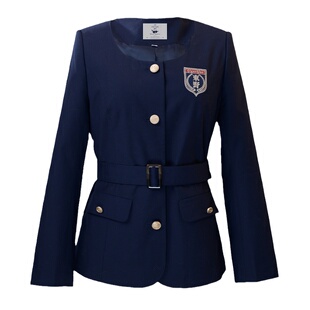 阿车家的大码jk无领藏青色西服外套女学院风收腰显瘦休闲西装上衣