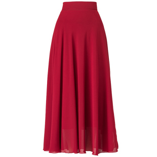 夏季新款红色雪纺半身长裙女高腰薄款A字大摆裙遮肉大码跳舞裙子