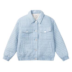 Eland衣恋小香风外套女气质廓形短款棉衣时尚通勤棉服