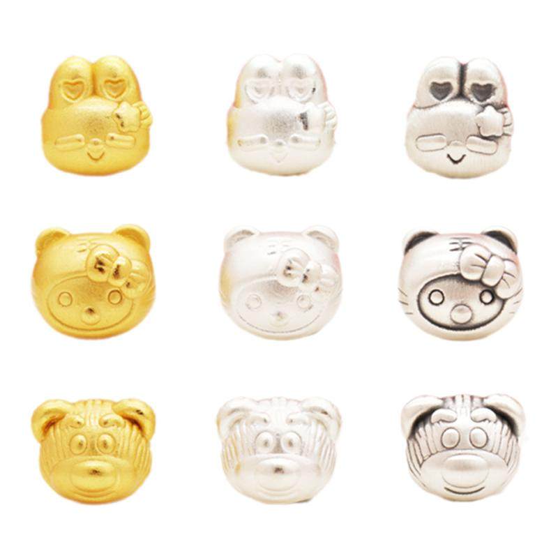 足银隔珠 3D硬银卡通兔子头小熊猫咪可爱三色隔珠S999纯银DIY配件
