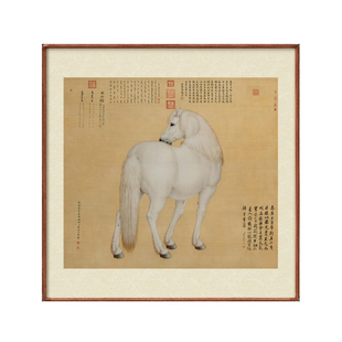 清·郎世宁《万吉骦》客厅装饰画入户玄关新中式挂画马到成功国画