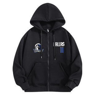 美式重磅潮牌宽松篮球运动开衫外套独行侠欧文拉链卫衣男连帽秋装