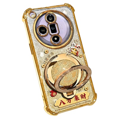 马年八方来财适用OPPOfindx7手机壳新款金色电镀四角防摔findx8防摔气囊發字旋转解压陀螺支架findx9手机套女