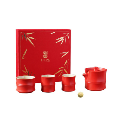 陆宝茶具富竹年年一壶三杯