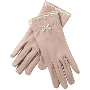 畹町手套女冬季保暖加绒加厚防寒简约柔软露指可触屏骑车五指手套