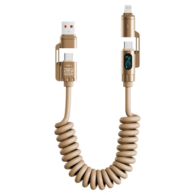 Rindu倍魔240w四合一车载快充弹簧carplay投屏伸缩线适用苹果iphone16华为小米安卓vivo超级快充数据线充电线