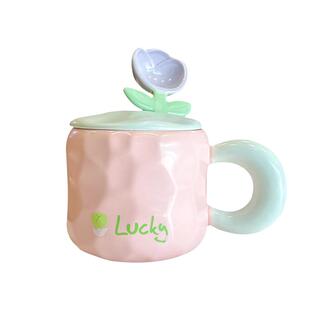 奶fufu花朵马克杯陶瓷杯网红ins高颜值女马克杯带盖勺家用咖啡杯