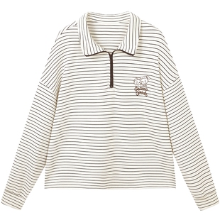 URLAZH有兰 X 原田治联名系列百搭休闲宽松条纹半拉链长袖卫衣女