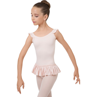 REPETTO丽派朵 女童淡粉色弹力舒适方领针织荷叶边百褶连体舞蹈服