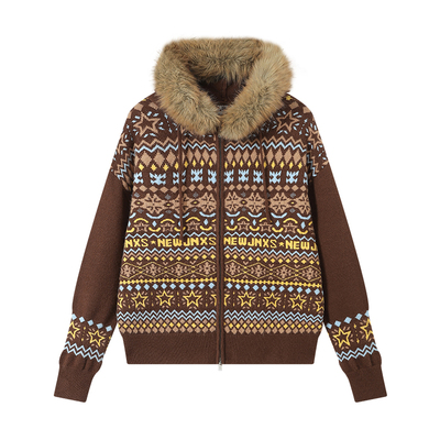 【江南先生&andall联名】经典保暖费尔岛可拆卸毛领连帽毛衣开衫