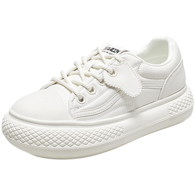 意尔康国潮黑白色大头仿帆布鞋女2025秋季新款百搭厚底情侣休闲鞋