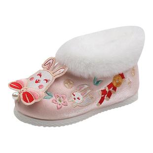 复古新款冬天儿童汉服棉靴古装拜年靴子女童唐装鞋子配套女宝汉靴