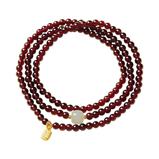 宫里上新石榴石手串女款三圈天然水晶手链串珠生日马年本命年礼物