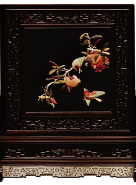 紫光檀多子多福百宝嵌插屏