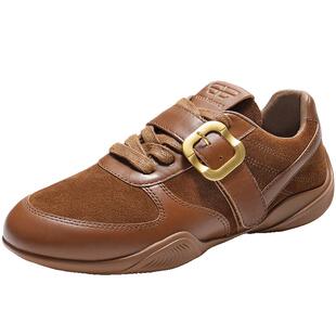 百丽女鞋子复古搭扣阿甘鞋德训鞋新款赛车鞋休闲鞋E3N1DCM5